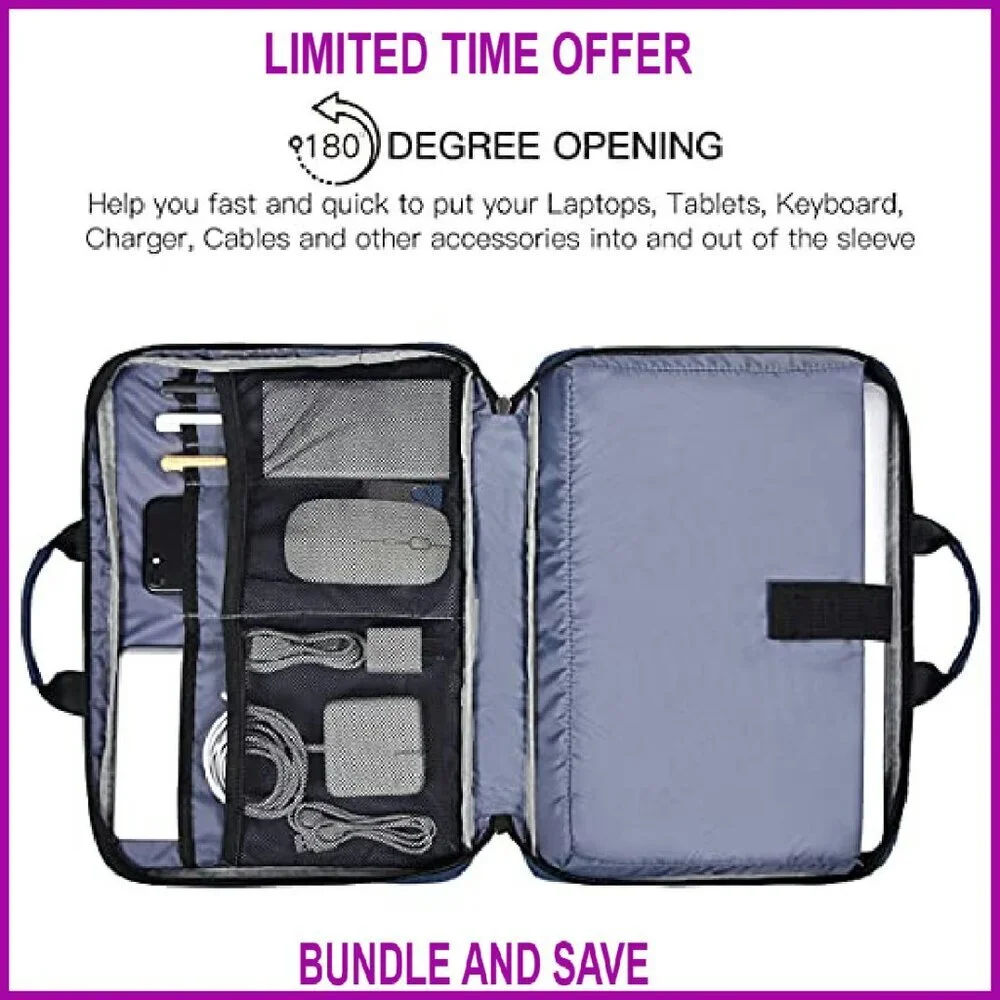 14-15 Inch Laptop Sleeve Case with Organizer, Waterproof Canvas